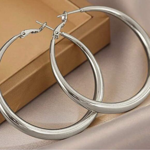 2” Silver hoop earrings - Picture 2 of 3